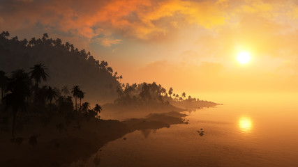 concept art of fantasy countryside landscape with majestic sunset 