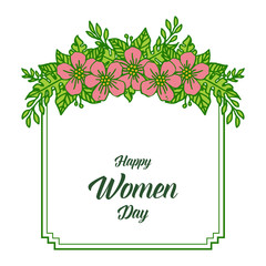 Vector illustration design of happy women day for crowd of green leaf wreath frames blooms