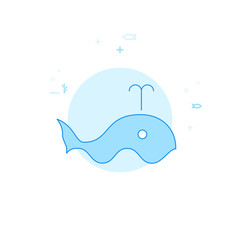 Naklejka premium Blue Whale Flat Vector Illustration, Icon. Light Blue Monochrome Design. Editable Stroke