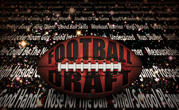 American Football Draft On A Football With Player Traits Listed