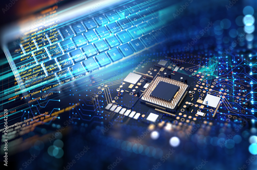 Poster 3d rendering of futuristic blue circuit board