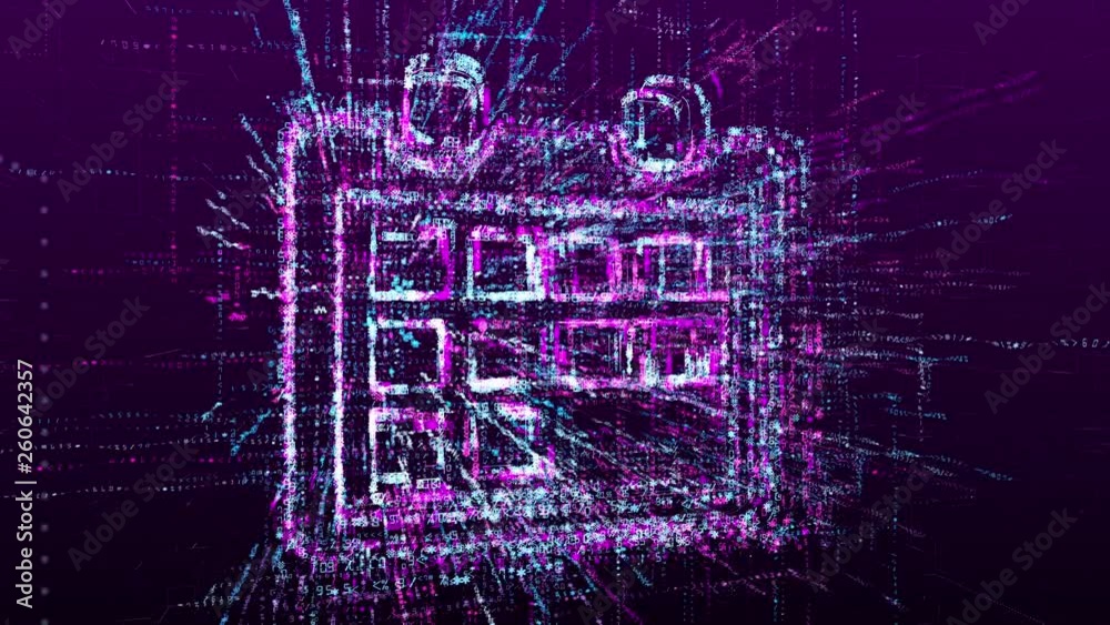 Wall mural animation of the date sign, virtual calendar. consists of a stream of numbers and symbols in digital