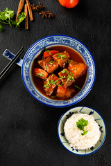 chiense beef stew , flat lay