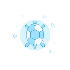 Pet Turtle Top View Flat Vector Illustration, Icon. Light Blue Monochrome Design. Editable Stroke