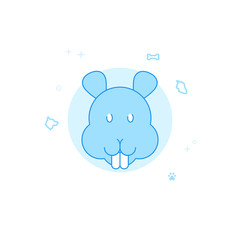 Hamster Face Flat Vector Illustration, Icon. Light Blue Monochrome Design. Editable Stroke