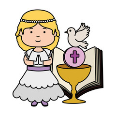 little girl with bible and chalice first communion