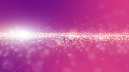 Abstract pink and purple color digital particles wave with dust and light background