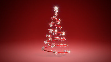 3D illustration of a Christmas tree on a red background