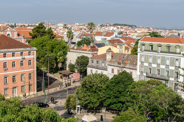 Fototapeta premium Colorful cityscape with trees in Lisbon, Portugal
