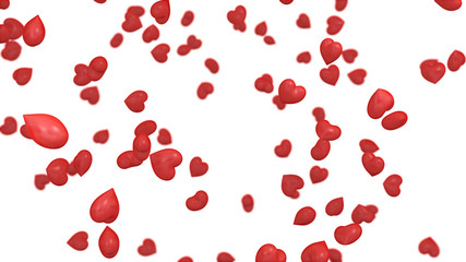 3D illustration of hearts falling