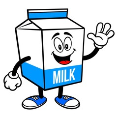 Milk Carton Mascot Waving - A cartoon illustration of a  Milk carton mascot.