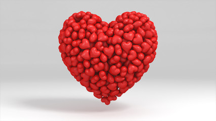 3D illustration of a heart filled with small hearts