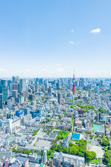 Naklejka premium Wiosna scenerii Tokio Panoramę miasta Tokio, Japonia