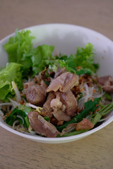 Fast food noodles for everyone,Pork noodle close up