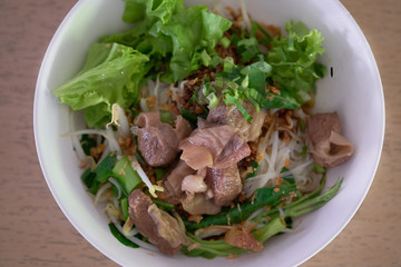 Fast food noodles for everyone,Pork noodle close up