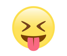 Vector isolated yellow smiley face flat icon with tongue out