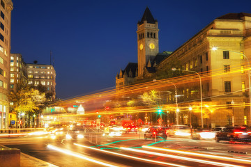 Fototapeta na wymiar Pennsylvania Avenue and Capitol at night, Washington DC, USA