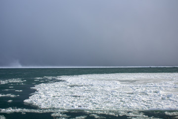 Frozen icy river Arctic ocean view