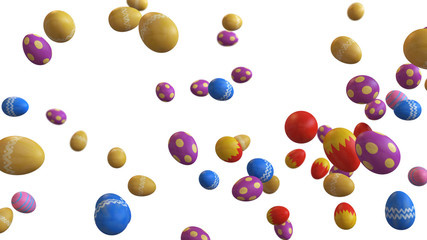 3D illustration of Easter eggs falling on a white background