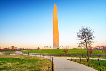 Washington Monument in Washington DC at sunny morning
