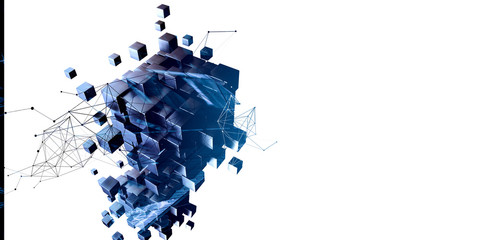 Blue abstract cubes and network diagram