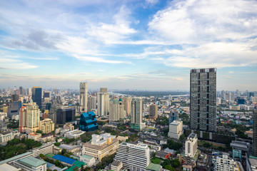 Fototapeta na wymiar Bangkok City - Aerial view Bangkok city urban downtown skyline tower of Thailand on blue sky background , City scape Thailand
