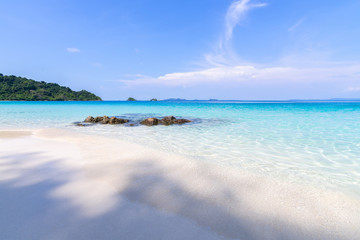 Fototapeta na wymiar beautiful beach view Koh Chang island seascape at Trad province Eastern of Thailand on blue sky background , Sea island of Thailand landscape