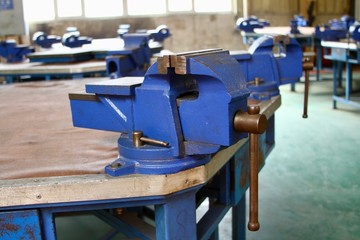 Bench vise in workshop