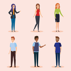 Fototapeta premium set cute women and men with casual clothes