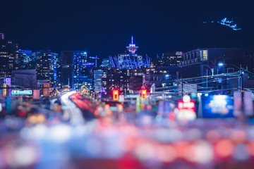 light trails go out of the downtown vancouver