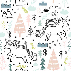 Cute seamless unicorn pattern for kids, baby apparel, fabric, textile, wallpaper, bedding, swaddles with unicorn