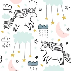 Stickers pour porte Licorne Joli motif de licorne sans couture pour enfants, vêtements pour bébés, tissu, textile, papier peint, literie, langes avec licorne