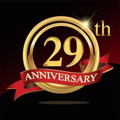 29 golden anniversary logo. with ring and ribbon.