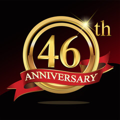 46 golden anniversary logo. with ring and ribbon.