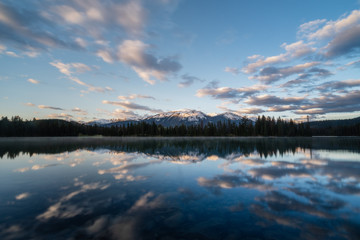 Morning reflection of mountain in lake