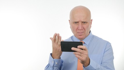 Disappointed Businessman Read Bad News on Tablet and Make Nervous Hand Gestures