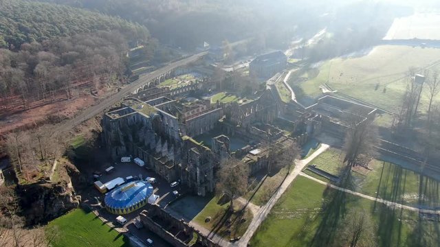 Aerial view of Villers Abbey ruins, an ancient Cistercian abbey located near the town of Villers-la-Ville in the Brabant province of Wallonia, Belgium