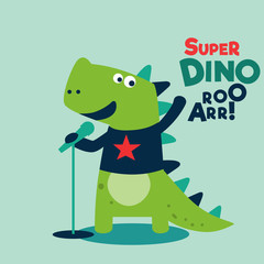 Cute dinosaur singing with microphone 
