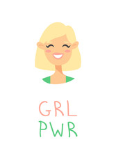 Set of a group of different people and text. Cartoon style characters of different races. Vector illustration caucasian, asian and african american women and quote