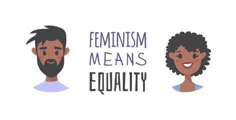 Set of a group of different people and text. Cartoon style characters of different races. Vector illustration caucasian, asian and african american women and quote