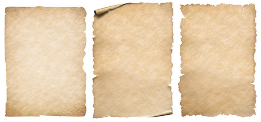 Vintage paper or parchment set isolated on white