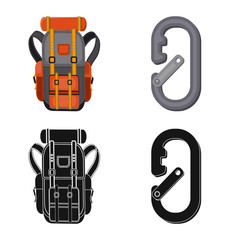 Vector illustration of mountaineering and peak icon. Set of mountaineering and camp vector icon for stock.