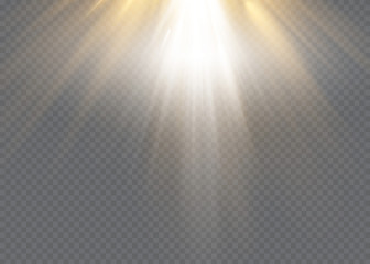 Vector transparent sunlight special lens flash light effect.front sun lens flash. Vector blur in the light of radiance. Element of decor. Horizontal stellar rays and searchlight.