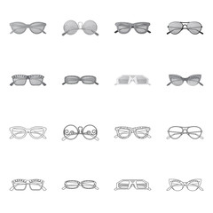 Vector design of glasses and sunglasses symbol. Collection of glasses and accessory vector icon for stock.