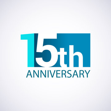Template Logo 15 anniversary blue colored vector design for birthday celebration.