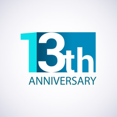 Template Logo 13 anniversary blue colored vector design for birthday celebration.