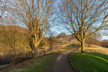 EDINBURGH, SCOTLAND, 20 February 2019, Arthur's seat in beautiful February sunny day. Edinburgh, the most popular tourist city destination in Scotland