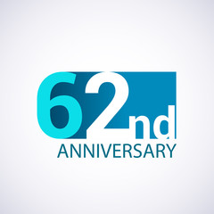 Template Logo 62 anniversary blue colored vector design for birthday celebration.