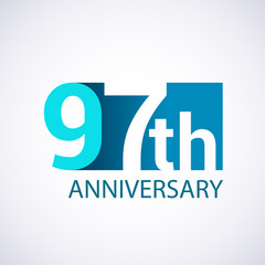 Template Logo 97 anniversary blue colored vector design for birthday celebration.