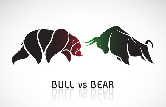 Vector of bull and bear symbols of stock market trends. Stock market and business concept. The growing and falling market. Wild Animals.